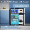 image31 CuFt Small Fridge with Freezer Compact Refrigerator with 2 Doors Mini Fridge with Adjustable Removable Glass Shelves for Bedroom Dorm Office or ApartmentGreySilver