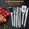 imageBBQ Grilling Accessories 16Inch Stainless Steel BBQ Grill Tools Set for Men Heavy Duty Grilling Accessories Kit for Camping Kitchen Extra Thick Barbecue Utensil6 PCS