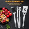 imageBBQ Grilling Accessories 16Inch Stainless Steel BBQ Grill Tools Set for Men Heavy Duty Grilling Accessories Kit for Camping Kitchen Extra Thick Barbecue Utensil3 PCS