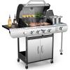 image4Burner Gas BBQ Grill with Side Burner PorcelainEnameled Cast Iron Grates Baking Pan 42000 BTU Stainless Steel Propane Grill for Outdoor Cooking and Patio Barbecues4Burner Grills