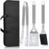 imageBBQ Grilling Accessories 16Inch Stainless Steel BBQ Grill Tools Set for Men Heavy Duty Grilling Accessories Kit for Camping Kitchen Extra Thick Barbecue Utensil3 PCS