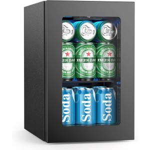 image17 Cuft Beverage Refrigerator Cooler 68 Can Mini Fridge Glass Door with Adjustable Shelves Digital Temperature Display Freestanding Small Drink Fridge for Home Office or BarBlack06 Cuft