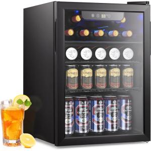 image17 Cuft Beverage Refrigerator Cooler 68 Can Mini Fridge Glass Door with Adjustable Shelves Digital Temperature Display Freestanding Small Drink Fridge for Home Office or BarBlack26 Cuft