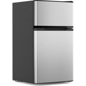image31 CuFt Small Fridge with Freezer Compact Refrigerator with 2 Doors Mini Fridge with Adjustable Removable Glass Shelves for Bedroom Dorm Office or ApartmentGreySilver