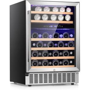 image46 Bottle 234 Inches Refrigerator Wine Fridge for Red White Champagne Beer Temperature Zone41F68F Freestanding Builtin Glass Door Dual Zone46 Silver