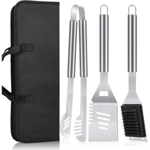 imageBBQ Grilling Accessories 16Inch Stainless Steel BBQ Grill Tools Set for Men Heavy Duty Grilling Accessories Kit for Camping Kitchen Extra Thick Barbecue Utensil3 PCS