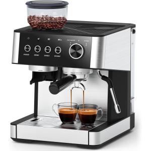 imageEspresso Machine with Grinder 20 Bar Expresso Coffee Machines with Milk Frother Steam Wand Professional Espresso Maker with Removable Water Tank Cappuccino ampamp Latte Machine for HomeDeep Black