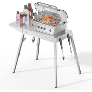 imageFood Grade 304 Stainless Steel BBQ Grill Table fits Tabletop Griddle Outdoor Grill Table with 4 Foldable Legs Portable Grill Stand for RV Camping TailgatingFit 20 Griddle