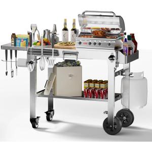 imageFood Grade 304 Stainless Steel BBQ Grill Table fits Tabletop Griddle Outdoor Grill Table with 4 Foldable Legs Portable Grill Stand for RV Camping TailgatingFit 22 Griddle