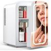 imageSkincare Fridge With Builtin LED Light Mirror 4L Compact Mini Refrigerator ACDC Portable 6 Can Small Cosmetics Cooler for Makeup Beverage Food Bedroom Office ampamp Dorm White