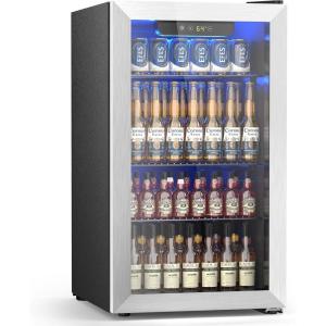 imageWine Cooler Refrigerator 37 Bottle Freestanding Cabinet Wine Cellars Wine Fridge with Glass Door 145 Can Beverage Refrigerator for Home Use Protecting Your Reds and WhitesSilver