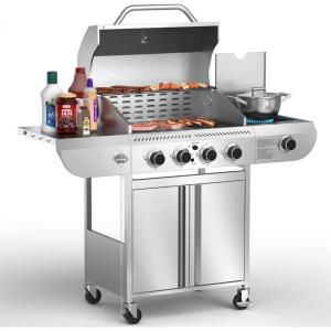 imageGas GrillHeavyDuty Stainless Steel BBQ Grill4 Burner Gas Grill with Side Burner42000 BTU Propane Grill for Outdoor CookingBarbecueGarden and Patio BackyardAll stainless steel 4Burner Grills
