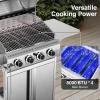 image4Burner Propane Gas Grill with 304 Stainless Steel Cooking Grid Hanging HooksHeatResistant Handle 32000BTU Stainless Steel BBQ Grill with Portable Wheels for CampingPatioBackyard