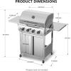 image4Burner Propane Gas Grill with 304 Stainless Steel Cooking Grid Hanging HooksHeatResistant Handle 32000BTU Stainless Steel BBQ Grill with Portable Wheels for CampingPatioBackyard