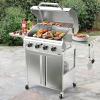 image4Burner Propane Gas Grill with 304 Stainless Steel Cooking Grid Hanging HooksHeatResistant Handle 32000BTU Stainless Steel BBQ Grill with Portable Wheels for CampingPatioBackyard