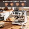 imageElectric 20 Bar Espresso Machine Programmable DualBoiler Expresso Coffee Machine with 30 Grinder Settings ampamp Milk Frother for LatteCappuccino 95oz Removable Tank 58MM LED Display for Home Silver