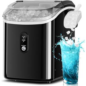 imageNugget Countertop Ice Maker34lbs24HPebble Ice Maker Machine with HandleSelfCleaning FunctionPellet Ice Maker for HomeKitchenOfficeBlackDark Black