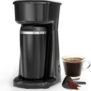 imageSingle Serve Drip Coffee Maker with Travel Mug OneTouch Operation Fast Brew Compact Small Coffee Maker with Removable FilterIdeal for Home Office or On the GoBlackTravel Cup Coffee Maker