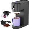 imageSingle Serve Coffee Maker Compatible with Capsule and Ground 5 Brew Sizes Up to 14 Oz Adjustable Funnel Height Compact ampamp Quick Brew Easy to Clean Ideal for HomeOfficeOutside Light Black