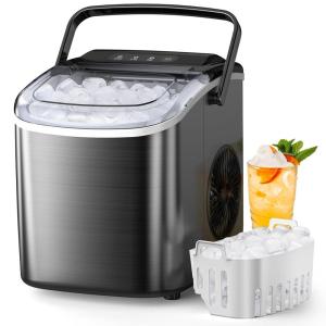 image9 Cubes Ready in 68 Mins Countertop Ice Maker 265Lbs per Day Stainless Steel Portable Ice Maker Ice Maker Machine with Carry Handle for HomeKitchenCampingRVBLACK