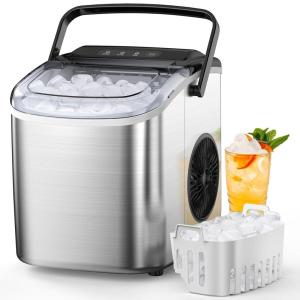 image9 Cubes Ready in 68 Mins Countertop Ice Maker 265Lbs per Day Stainless Steel Portable Ice Maker Ice Maker Machine with Carry Handle for HomeKitchenCampingRVSILVER