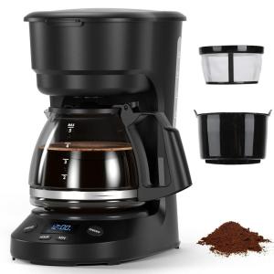 imageCompact 5Cup Coffee Maker Featuring BrewPause Technology a Permanent Filter and Simple OneTouch Operation Enjoy Auto KeepWarm Coffee Perfect for HomeOfficeOutsideBlackSmartBrew