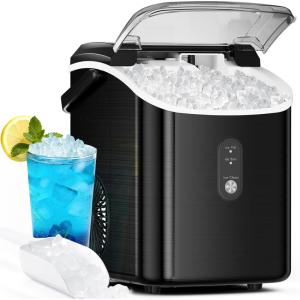 imageNugget Ice Maker Countertop  Pebble Ice Maker with SelfCleaning Ready in 6 Mins 35lbsDay Portable Sonic Ice Machine with Handle Basket ampamp Scoop for Home Kitchen RV Outdoor BlackBlack