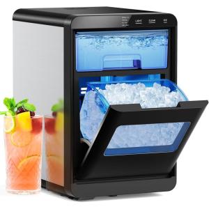 imageNugget Ice Maker Countertop Chewable Pellet Ice Machine with Handle 44lbs Per Day Portable Ice Makers AutoCleaning Ice Machine with Basket and Scoop for HomePartyRVCamping Silver44lbsDAY