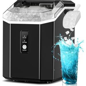 imageNugget Ice Maker Countertop34lbs24HPortable Pebble Ice Maker Machine with HandleOneClick OperationPellet Ice Maker for HomeOfficeBlack