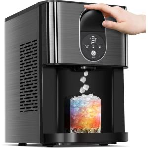 imagePortable Nugget Ice Maker Countertop SelfDispensing Pebble Ice Maker 44 lbsDay Soft Chewable Pellet Ice Machine for Home Kitchen Bar Single Button Operation Compact Design Ice Making MachineUpgrade Black
