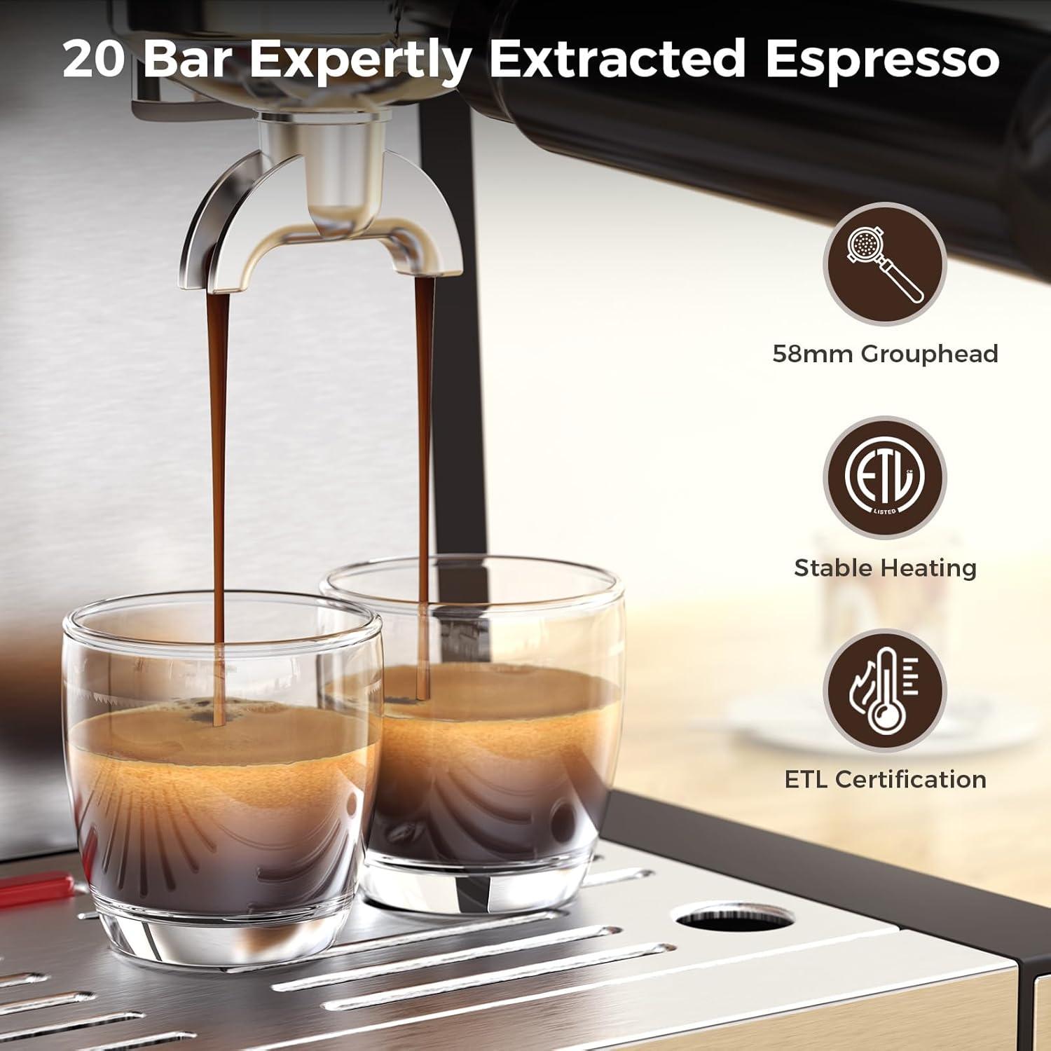 image2025 Upgrade 20 Bar Espresso Machine with Builtin AntiClog Coffee Grinder Expresso Coffee Machines with Milk Steam WandFrotherTamping Tools Espresso Maker with Grinder for Lattes Cappuccinos