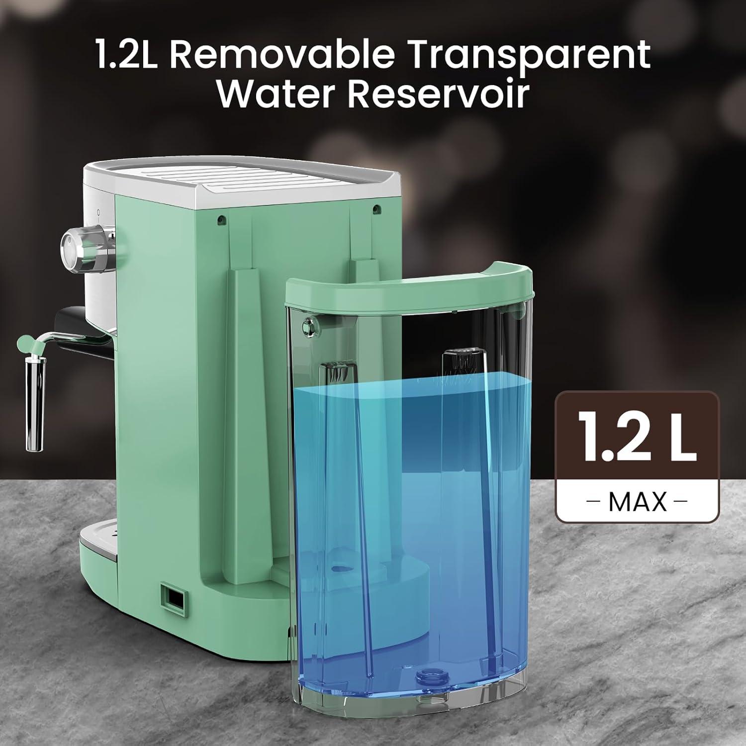 imageEspresso Machine 20 Bar Professional Stainless Steel Coffee Maker with LCD Display Steam Wand 45oz Removable Water Tank for Espresso Cappuccino Latte at Home or Office SilverGreen