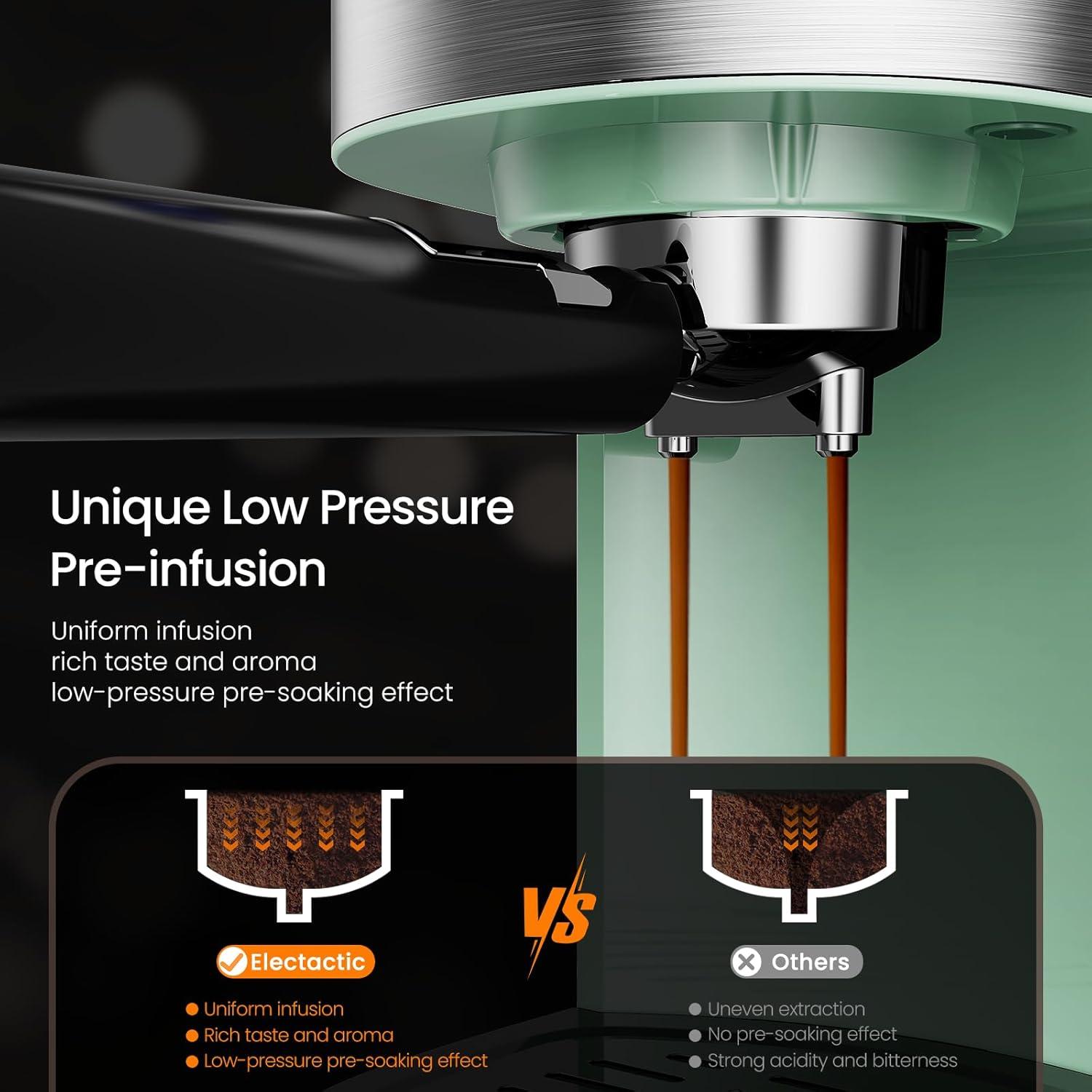 imageEspresso Machine 20 Bar Professional Stainless Steel Coffee Maker with LCD Display Steam Wand 45oz Removable Water Tank for Espresso Cappuccino Latte at Home or Office SilverGreen