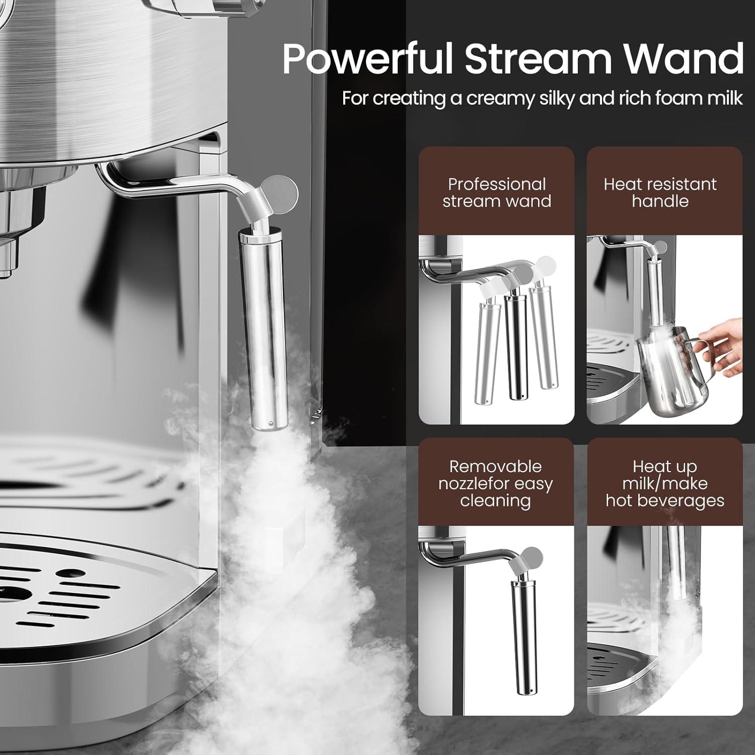 imageEspresso Machine 20 Bar Professional Stainless Steel Coffee Maker with LCD Display Steam Wand 45oz Removable Water Tank for Espresso Cappuccino Latte at Home or Office SilverSilver