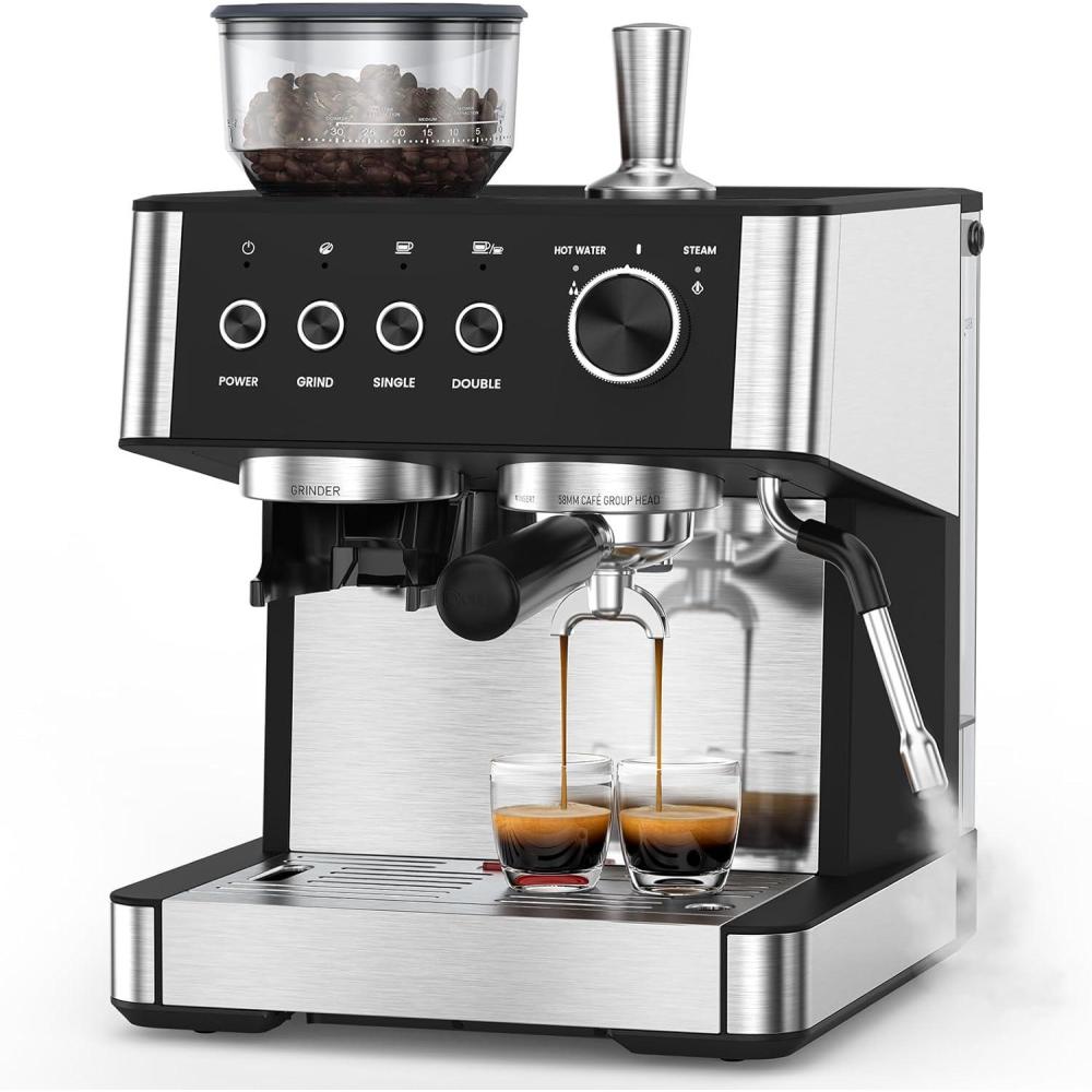 image2025 Upgrade 20 Bar Espresso Machine with Builtin AntiClog Coffee Grinder Expresso Coffee Machines with Milk Steam WandFrotherTamping Tools Espresso Maker with Grinder for Lattes Cappuccinos