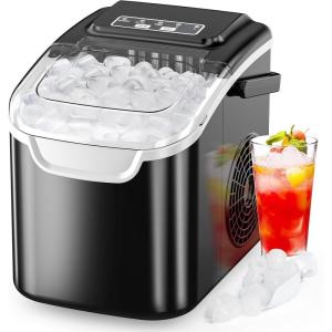 imageIce Maker Countertop Efficient Easy Carry Ice Machine SelfCleaning Ice Maker with Ice Scoop ampamp Basket 9pcs 8mins 265Lbs Per Day for HomeOfficeKitchenSatin Black