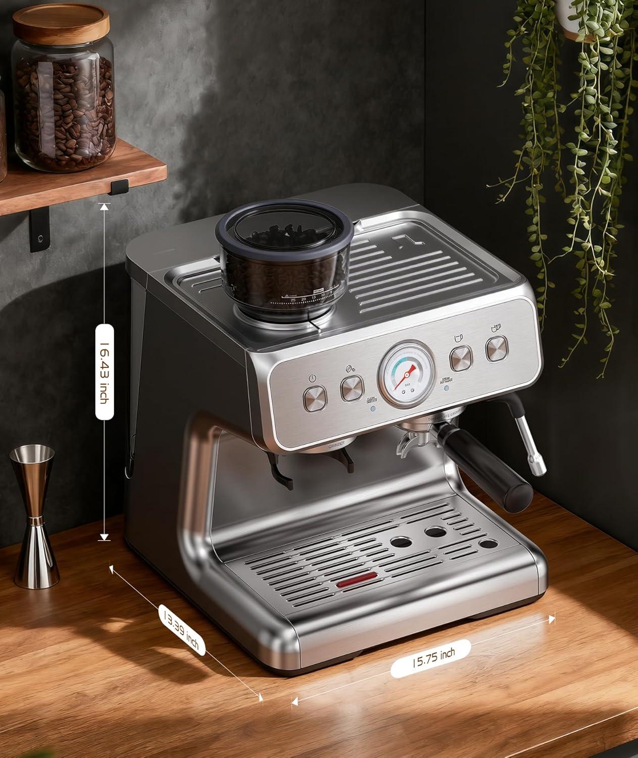 imageDouble Boiler Espresso Machine with Grinder 20 Bar Expresso Coffee Machines with Upgraded AntiClogging System Professional Coffee Maker with Milk Frother for Cappuccino Latte Americano