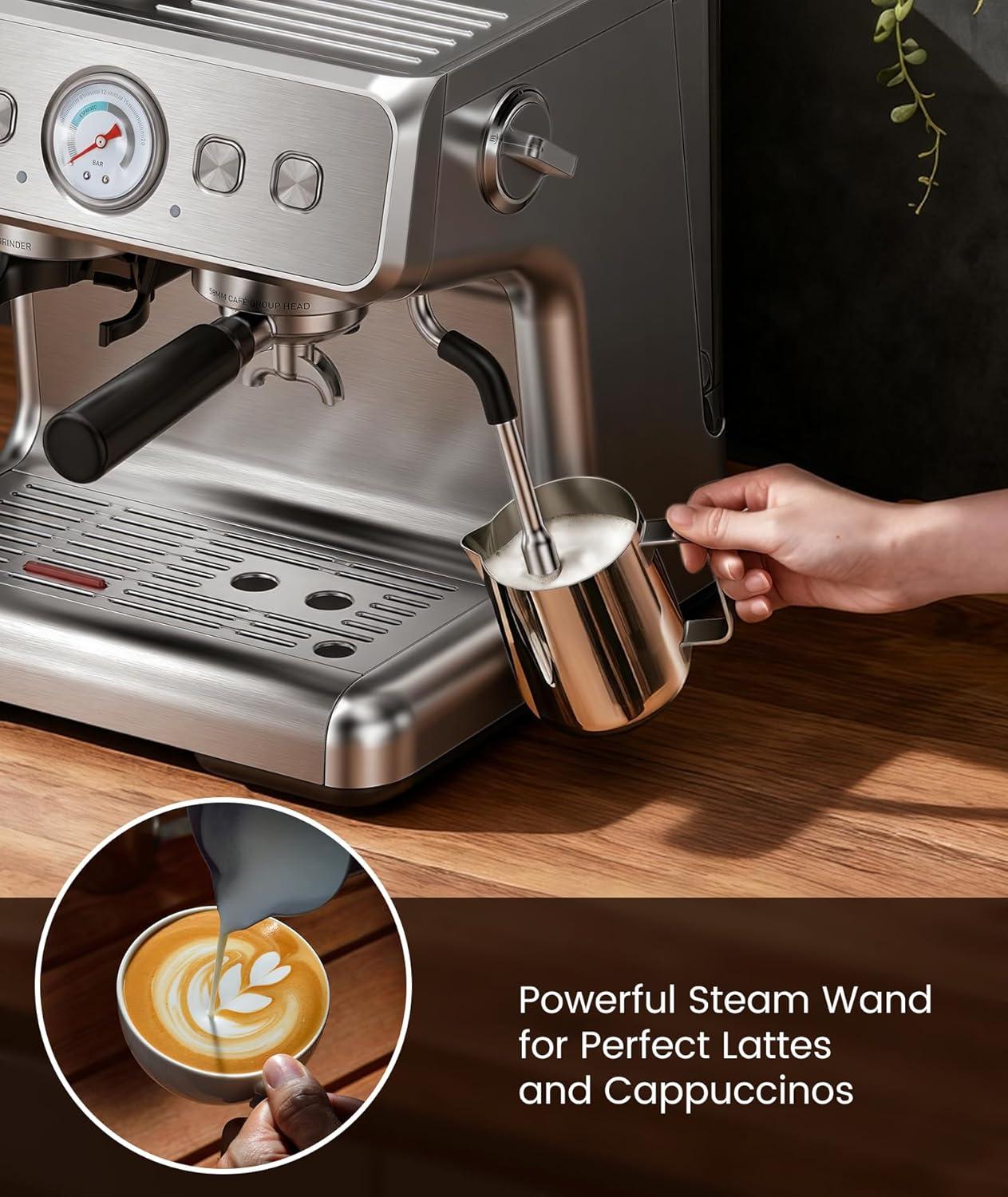 imageDouble Boiler Espresso Machine with Grinder 20 Bar Expresso Coffee Machines with Upgraded AntiClogging System Professional Coffee Maker with Milk Frother for Cappuccino Latte Americano