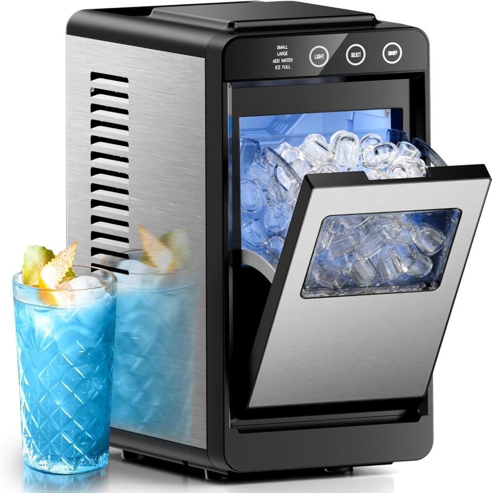 imageIce Makers Countertop26Lbs24H8Pcs in 6MinsPortable Ice Maker Machine with SelfCleaningInterior Lighting2 Sizes of Bullet Ice for HomeOfficePartyStainless Steel