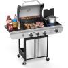 image3Burner Propane Gas Grill with Side BurnerStainless Steel BBQ Grill with PorcelainEnameled Cast Iron Grates37000 BTU Barbecue Grill Suitable for PatioCampingOutdoor Cooking3Burner Grills