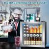 image48 Can Beverage Refrigerator Mini Fridge Cooler Silver Glass Door for Beer Soda or Wine Small Drink Cooler Machine LED Temperature Control for Bar Home Office 13CUFT