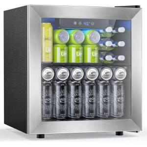 image48 Can Beverage Refrigerator Mini Fridge Cooler Silver Glass Door for Beer Soda or Wine Small Drink Cooler Machine LED Temperature Control for Bar Home Office 13CUFT