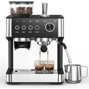 image:image20 Bar Espresso Machine with Builtin AntiClog Coffee Grinder Expresso Coffee Machines with Milk Steam WandFrotherTamping ToolsEspresso Maker with Grinder for LattesWhiteGloss Black