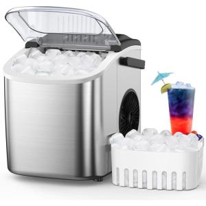 image:image9 Cubes Ready in 68 Mins Countertop Ice Maker 265Lbs per Day Stainless Steel Portable Ice Maker Ice Maker Machine with Carry Handle for HomeKitchenCampingRV SilverSILVER with Handel