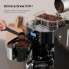 image:image10Cup Drip Coffee Maker with Builtin Grinder Programmable Grind amp Brew Combo Coffee Machines with LED Touchscreen 24H Timer 2Hour Warm Plate Black