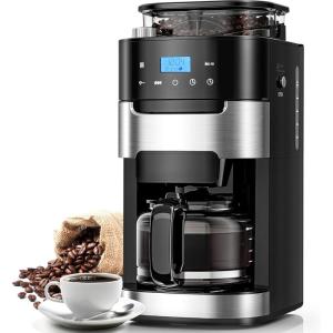 image:image10Cup Drip Coffee Maker with Builtin Grinder Programmable Grind amp Brew Combo Coffee Machines with LED Touchscreen 24H Timer 2Hour Warm Plate Black