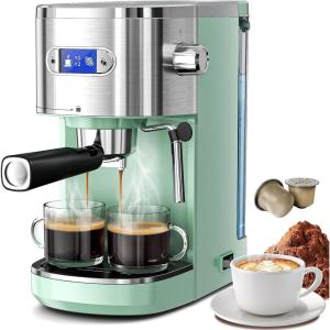 image:image20 Bar Espresso MachineSemiAutomatic Espresso Machine with Milk Frother Steam WandCoffee Maker Machine with 40 oz Removable Water Tank for Latte ampCappuccinoBlackGreen