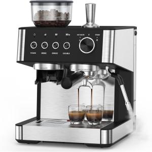 image:image2026 Upgrade 15 Bar Espresso Machine with Grinder for Home Expresso Coffee Machines with Milk FrotherTamping Tools Espresso Maker with Removable Water Tank for Cappuccino and LatteBlackBlack