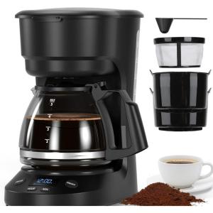 image:image5 Cup Programmable Drip Coffee Maker 24H Delay Brew 2H Keep Warm amp Auto Shut Off Pause amp Serve Reusable Filter Glass Coffee Pot Small Coffee Machine for Home OfficePure Black