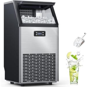 image:imageCommercial Ice Maker Machine 100lbs24H 33lbs Storage Bin Stainless Steel Freestanding Ice Machine with SelfCleaning for Home Kitchen Bar Cafe Restaurant
